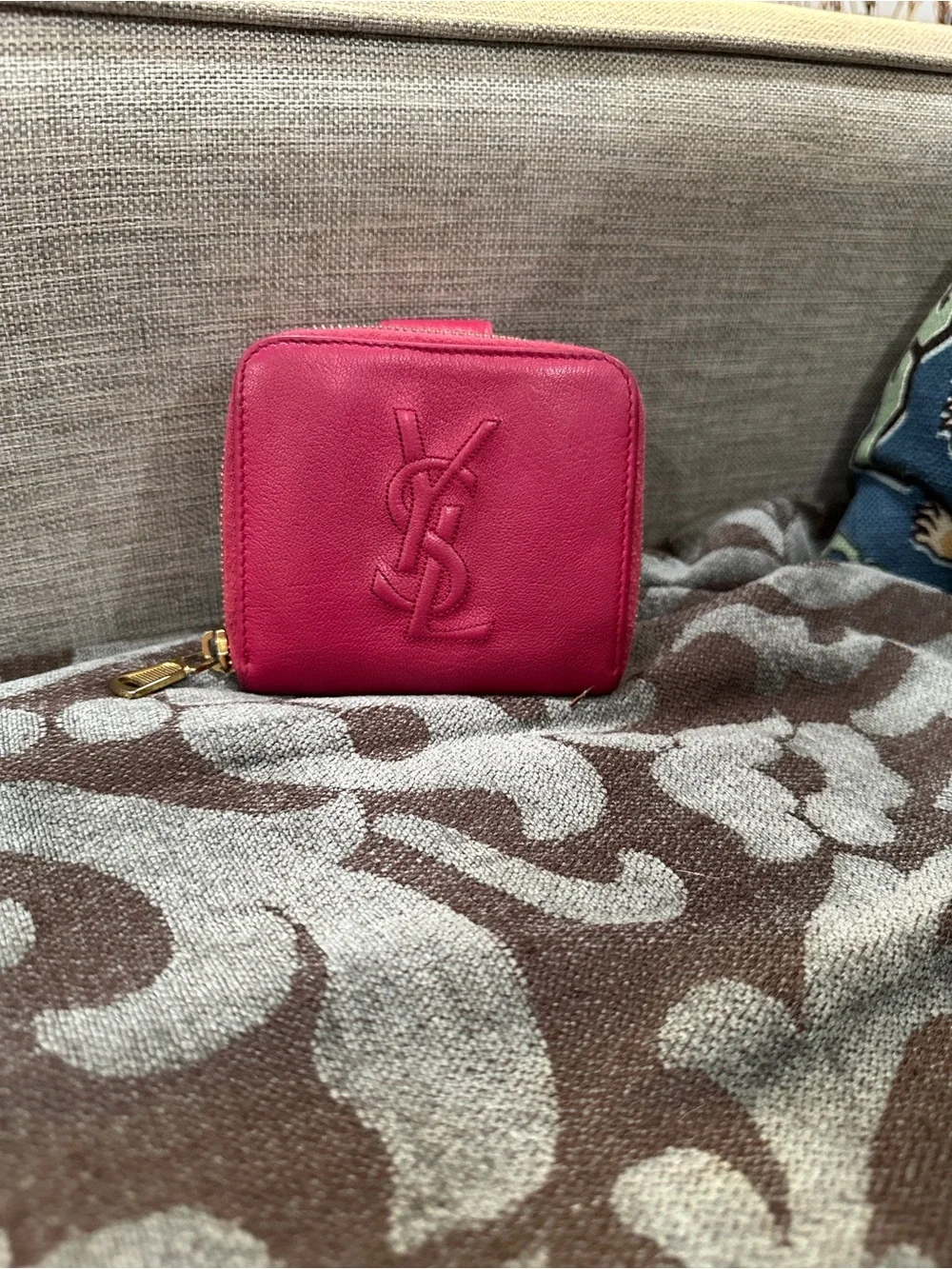 Yves Saint Laurent Hot Pink Leather Zip-Around Wallet